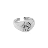 Bague réglable vintage en argent sterling 925 avec ours mignon