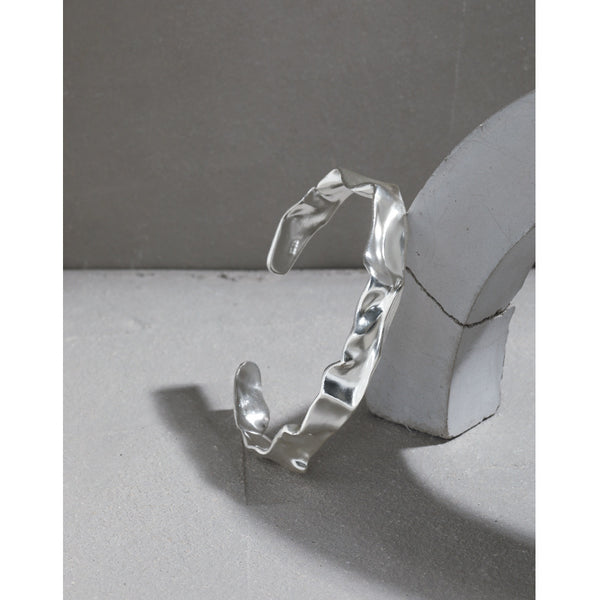 Bracelet ouvert simple en papier pliant irrégulier en argent sterling 925