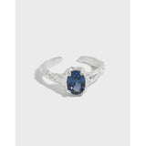 Bague réglable en argent sterling 925 avec CZ ovale bleu élégant