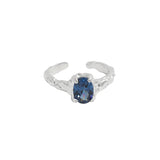 Bague réglable en argent sterling 925 avec CZ ovale bleu élégant