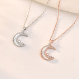 Collier classique en argent sterling 925 avec croissant de lune et étoile de coquille