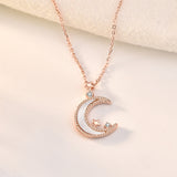 Collier classique en argent sterling 925 avec croissant de lune et étoile de coquille