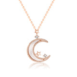 Collier classique en argent sterling 925 avec croissant de lune et étoile de coquille