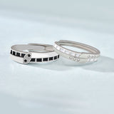 Gift White Black CZ Belt 925 Sterling Silver Adjustable Promise Ring