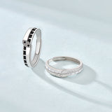 Gift White Black CZ Belt 925 Sterling Silver Adjustable Promise Ring