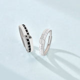 Gift White Black CZ Belt 925 Sterling Silver Adjustable Promise Ring