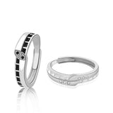 Gift White Black CZ Belt 925 Sterling Silver Adjustable Promise Ring