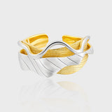 Bague réglable classique en or jaune et argent 925 à vagues irrégulières