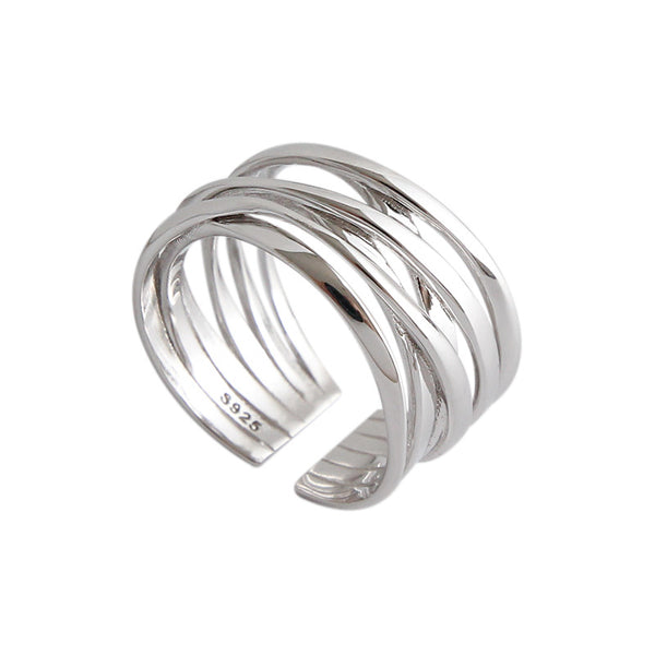 Bague réglable en argent sterling 925 avec croix à plusieurs étages