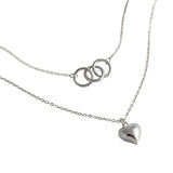 Collier en argent sterling 925 avec double cercles et cœur d'anniversaire