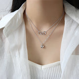 Collier en argent sterling 925 avec double cercles et cœur d'anniversaire