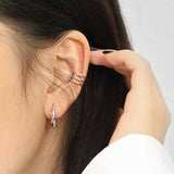 Boucle d'oreille non percée en argent sterling 925 avec cercle multicouche à la mode (simple)