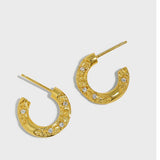 Women Irregular CZ C Shape 925 Sterling Silver Hoop Earrings