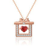 Beautiful Red CZ Heart Christmas Gift 925 Sterling Silver Necklace