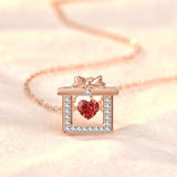 Beautiful Red CZ Heart Christmas Gift 925 Sterling Silver Necklace