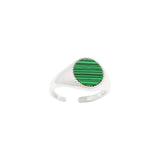 Elegant Round Created  Malachite 925 Sterling Silver Adjustable Ring