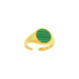 Bague réglable en argent sterling 925 avec malachite ronde élégante