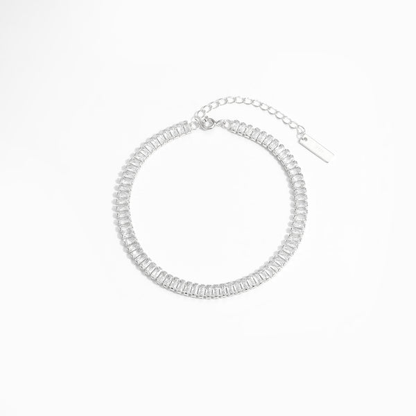 Bracelet/bracelet de cheville en argent sterling 925 avec géométrie CZ rectangulaire élégant